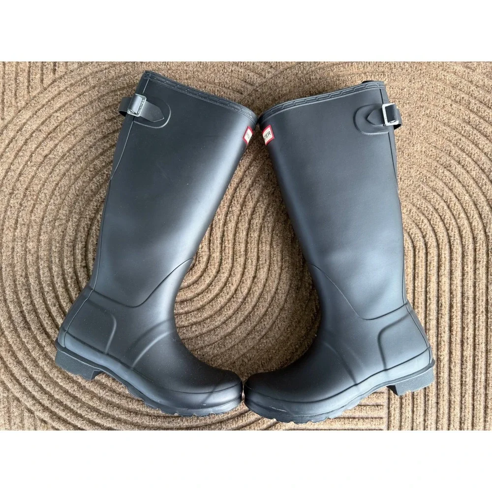Hunter Original Tall Matte Black Waterproof Womens 7 Buckle Rubber Rain Boots